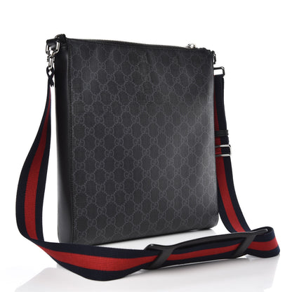 Gucci GG Supreme Monogram Appia Calfskin Web Flat Messenger Bag Black Grey 3 of 7
