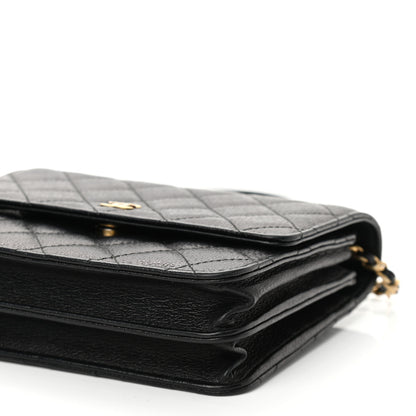 Chanel Letter Calfskin Embossed Quilted Square Wallet On Chain WOC Black 20 of 27