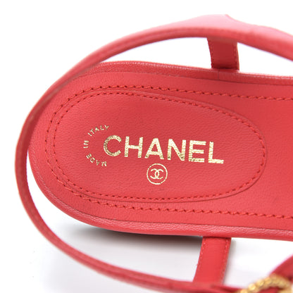 Chanel Lambskin Chain CC Logo Thong Sandals 36.5 Red 7 of 8