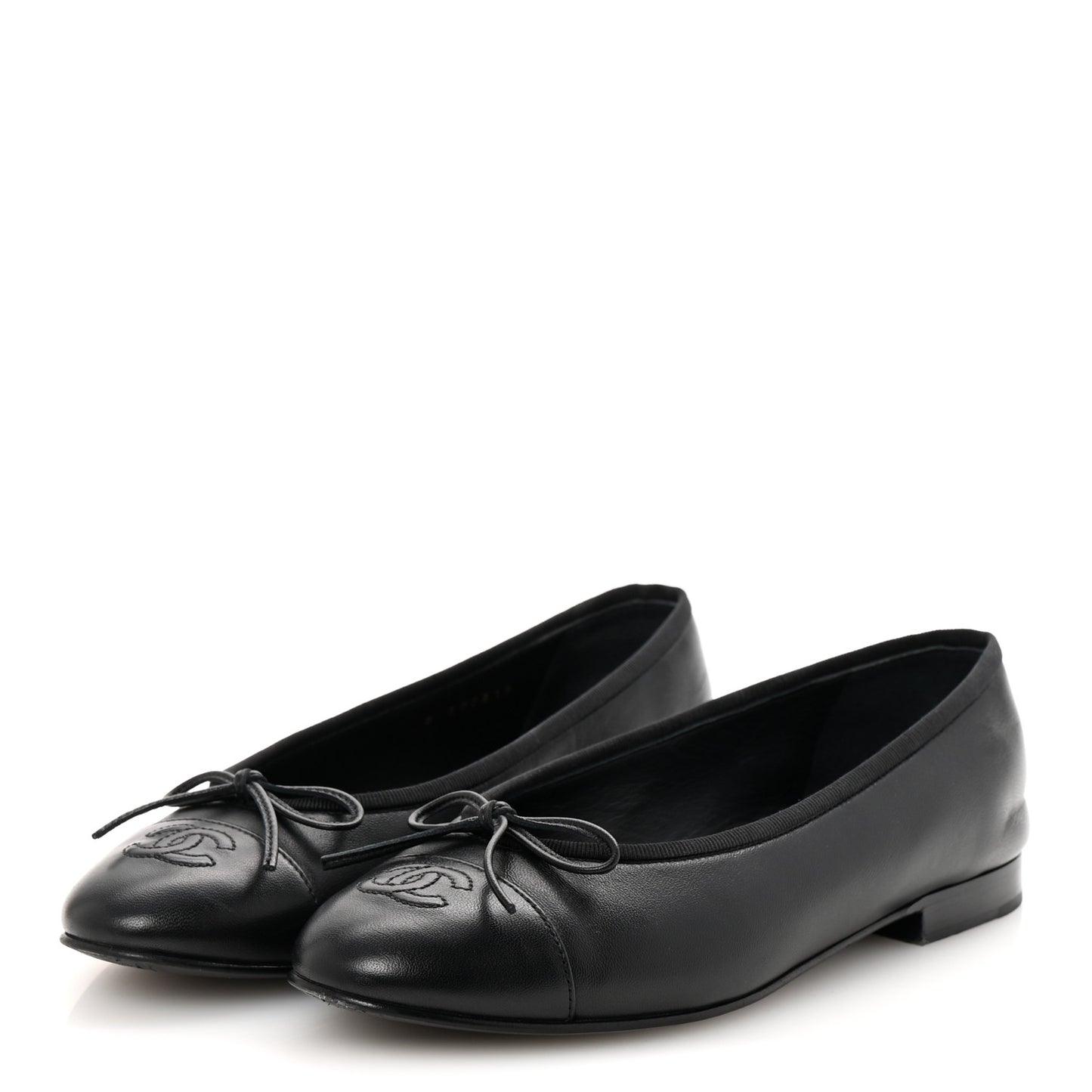 Lambskin Cap Toe Ballerina Flats 37.5 Black