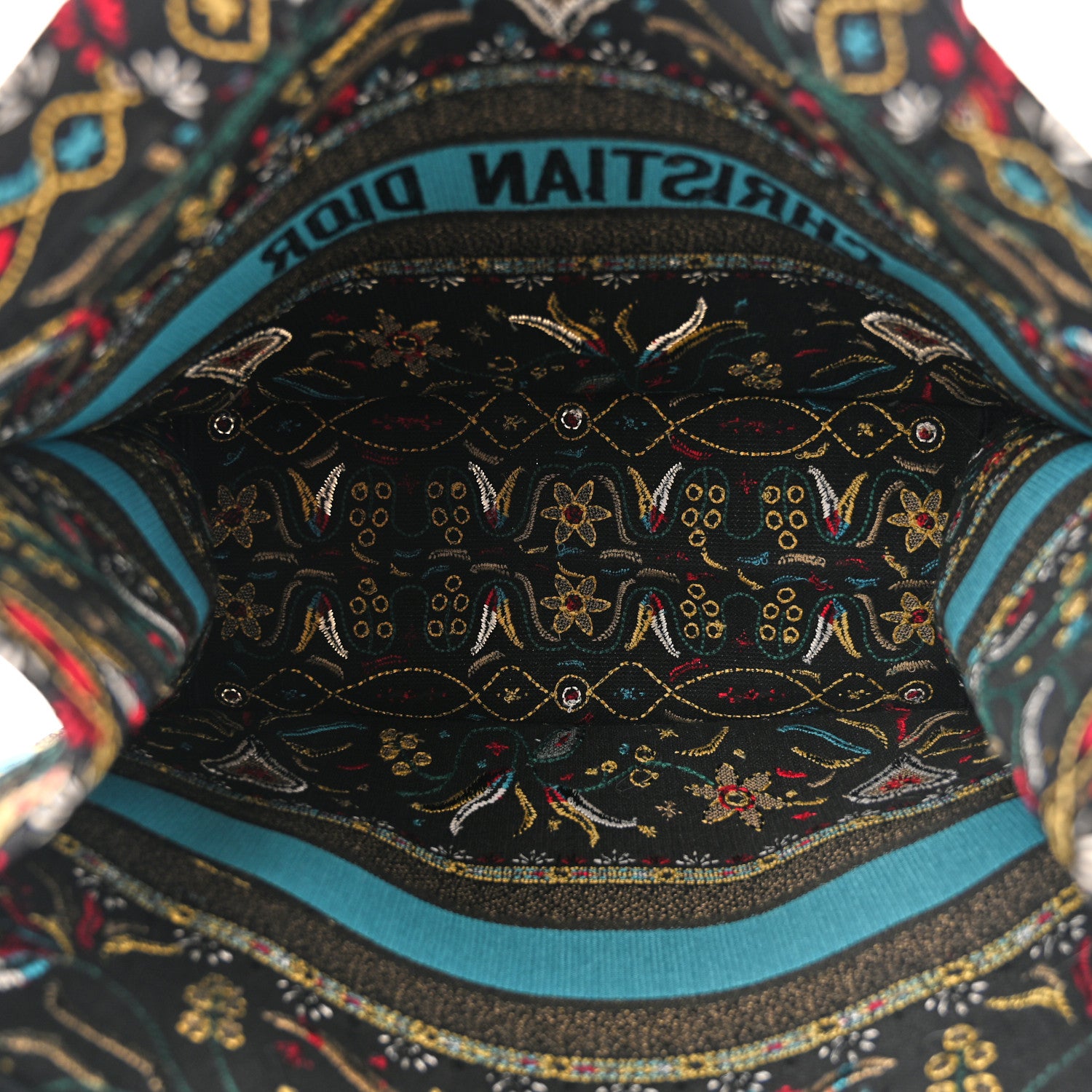 Christian Dior Canvas Embroidered Large Flowers Heart Book Tote Black Multicolor 5 of 10