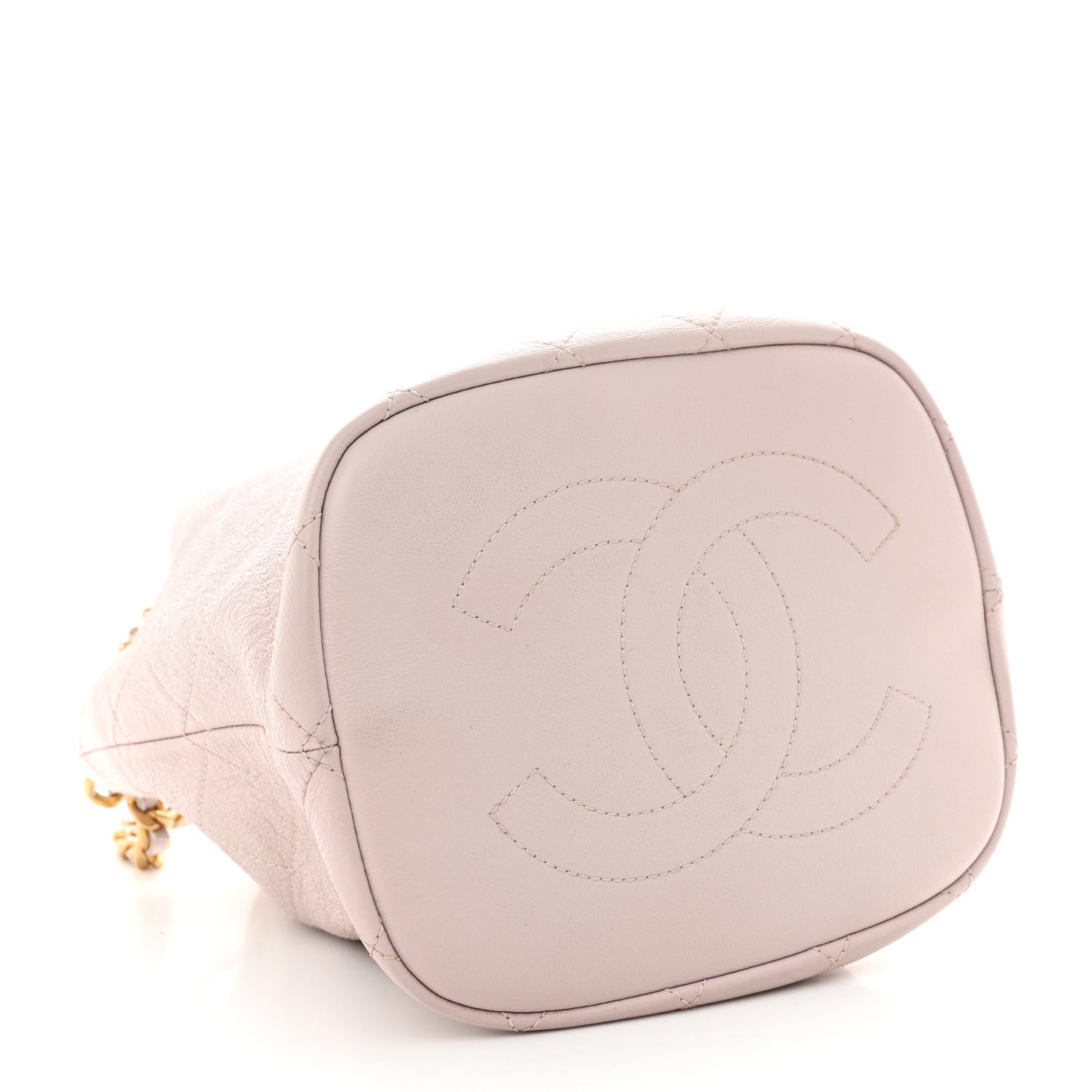 Shiny Lambskin Quilted Fashion Therapy Bucket Drawstring Bag Light Pink