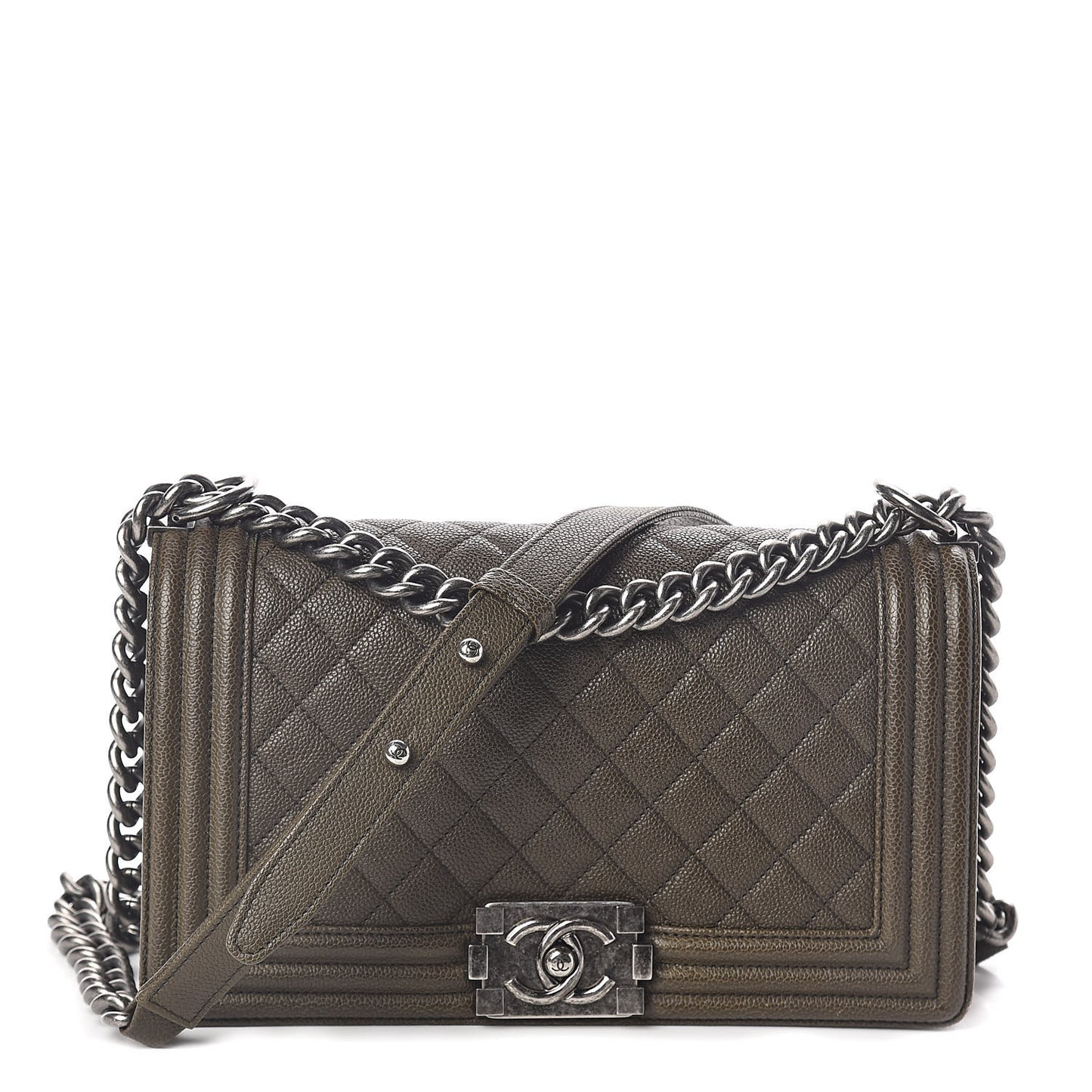 Caviar Quilted Medium Boy Flap Khaki
