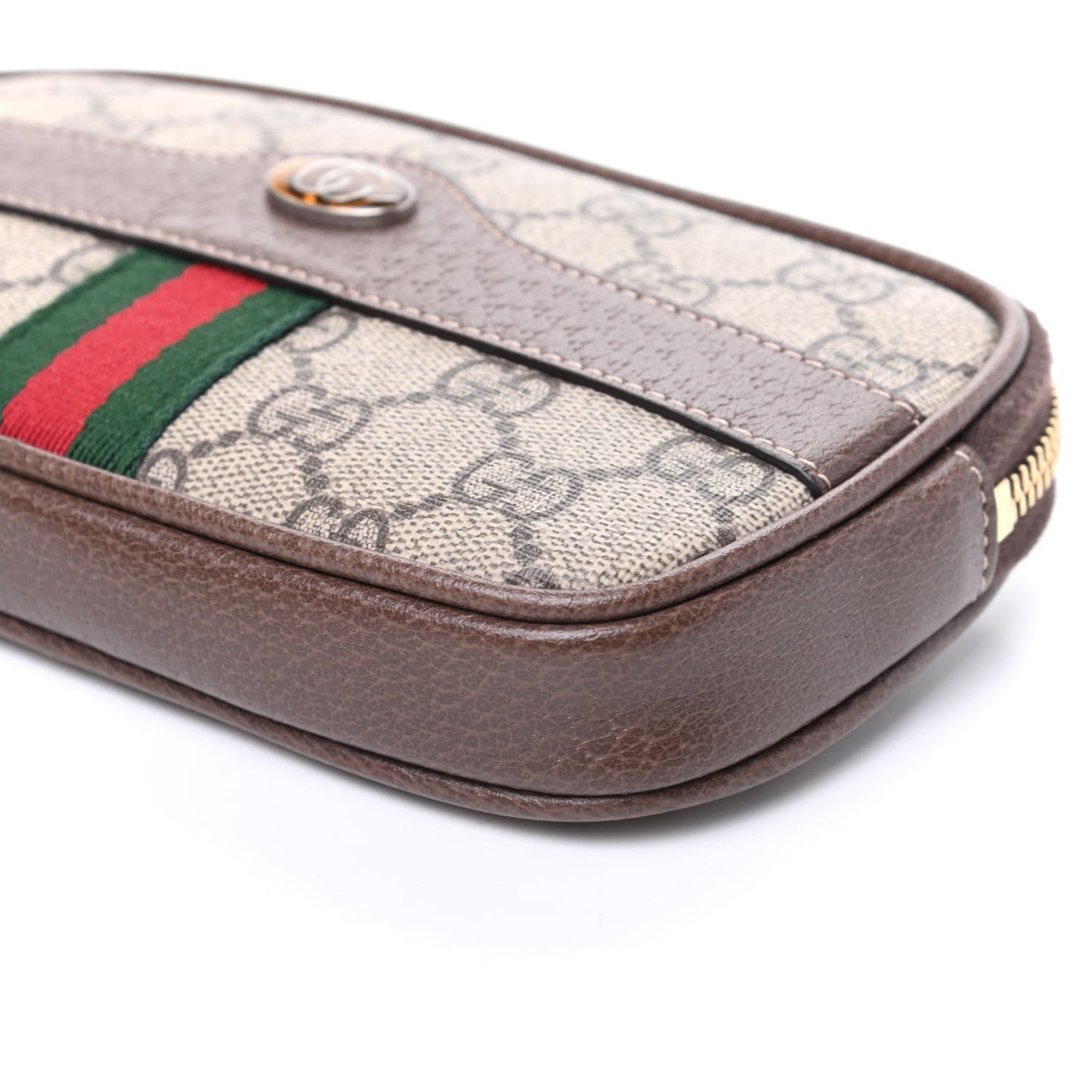 GG Supreme Monogram Ophidia Phone Case Wristlet Brown