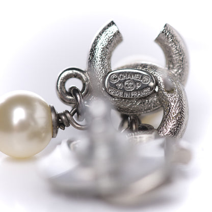 Chanel Pearl Enamel CC Drop Earrings Silver Grey 3 of 3