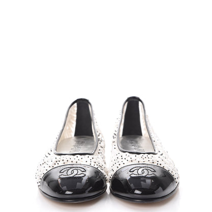 Chanel Patent Calfskin Sequin Embroidered Cap Toe Ballerina Flats 36 White Black 2 of 10