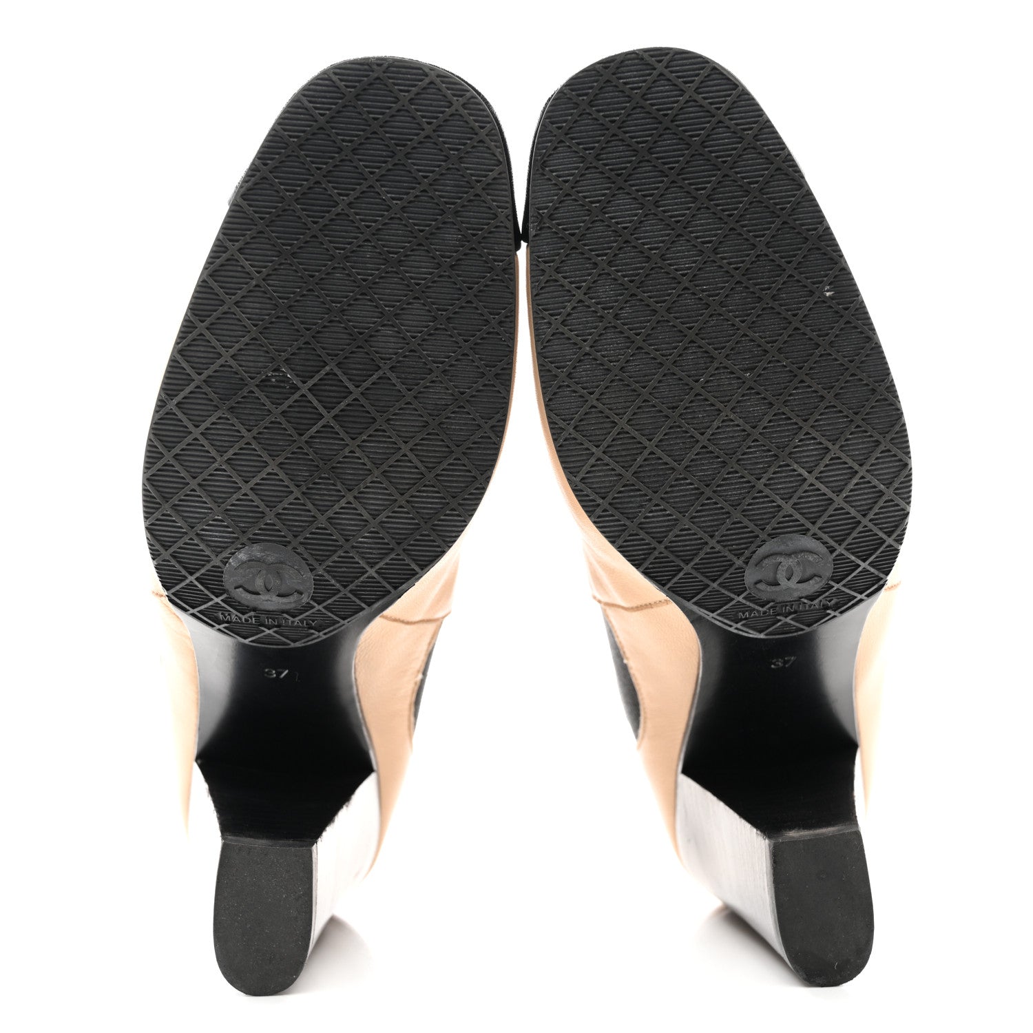 Chanel Lambskin Cap Toe Boots 37 Beige Black 5 of 11