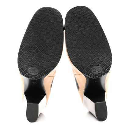 Chanel Lambskin Cap Toe Boots 37 Beige Black 5 of 11