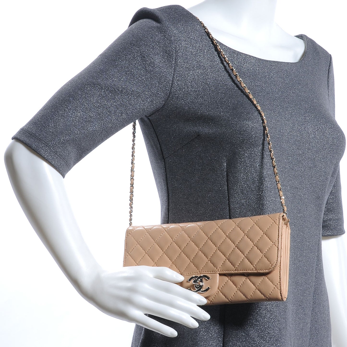 Lambskin Quilted Clutch Flap Beige