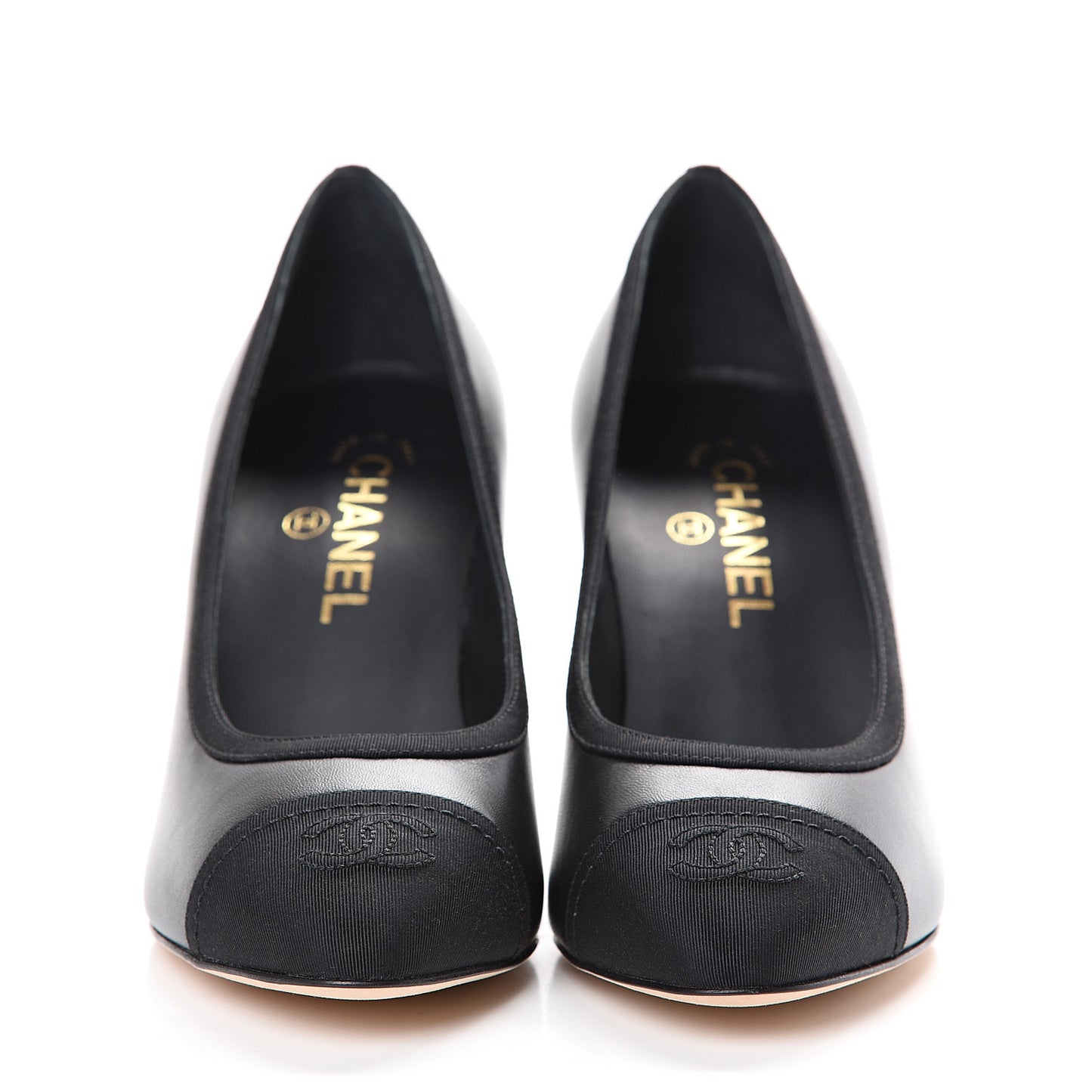 Lambskin Grosgrain Cap Toe CC Pumps 38 Black