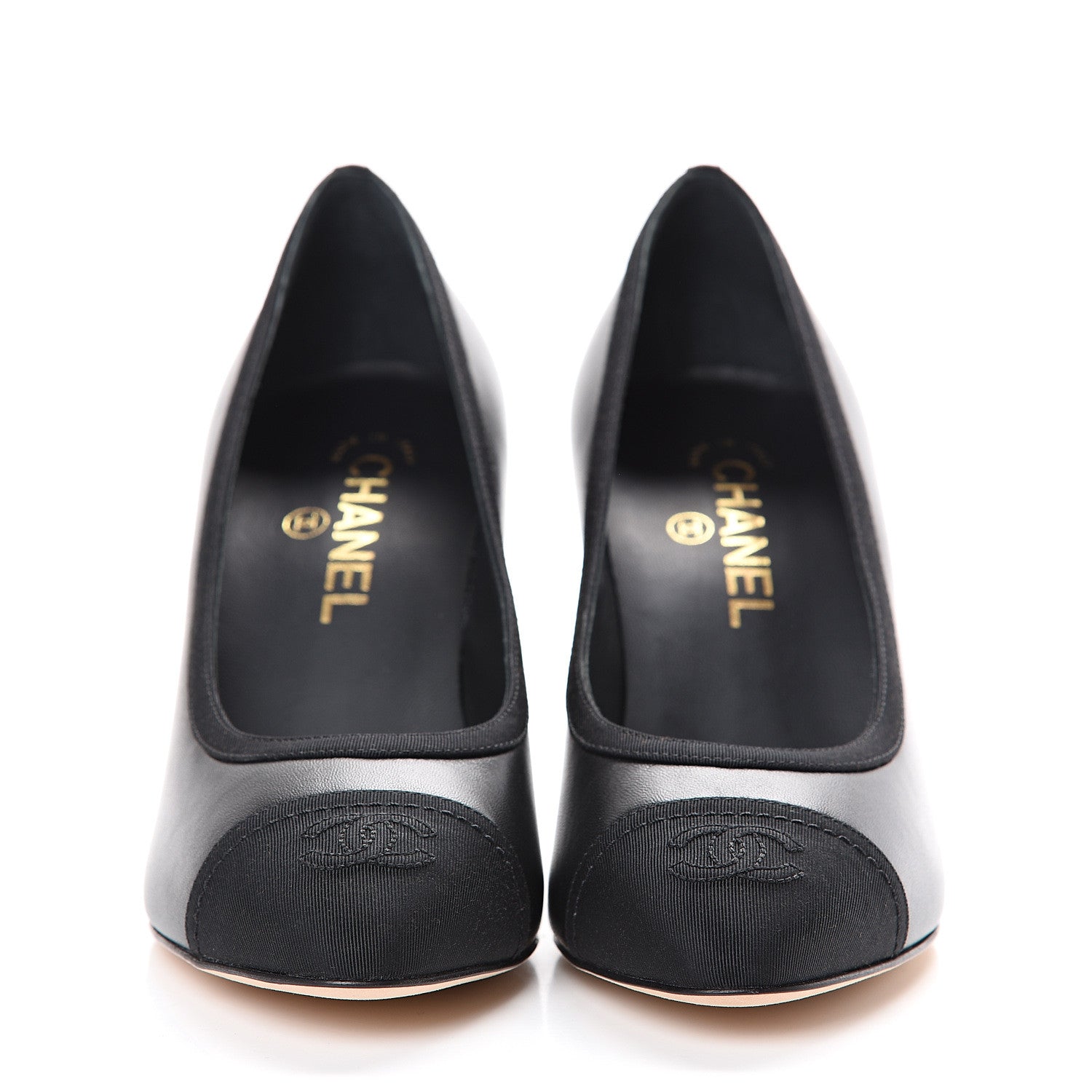 Chanel Lambskin Grosgrain Cap Toe CC Pumps 38 Black 2 of 8