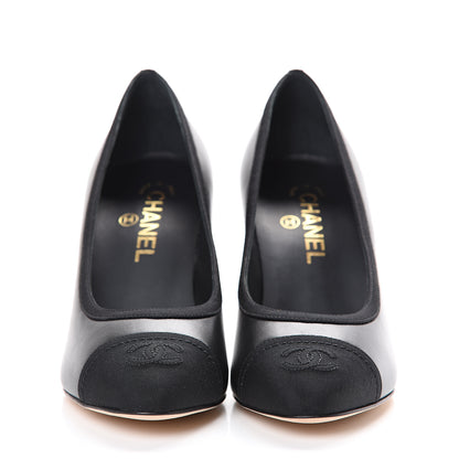 Chanel Lambskin Grosgrain Cap Toe CC Pumps 38 Black 2 of 8