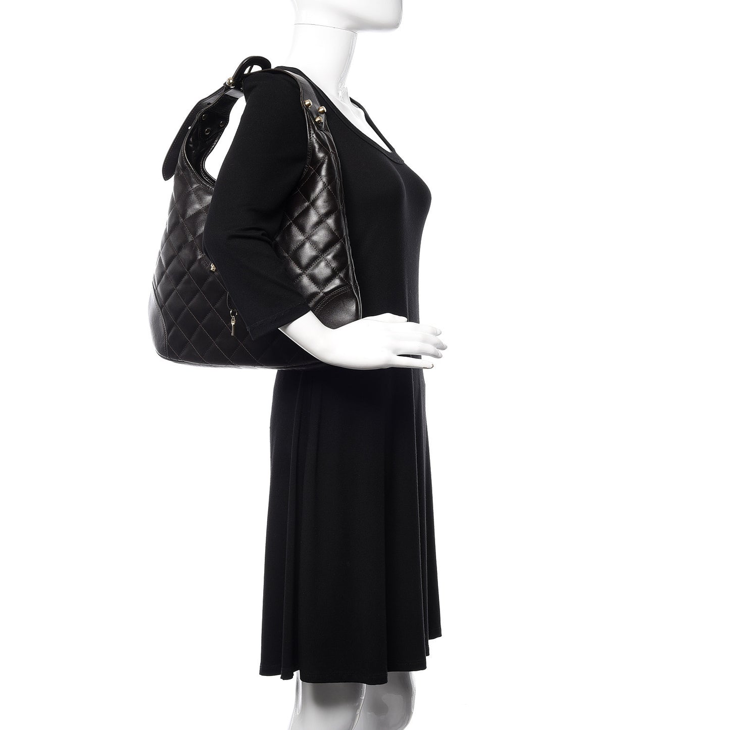 Calfskin Quilted Brook Hobo Dark Brown