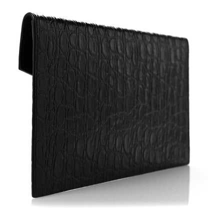 Saint Laurent Calfskin Crocodile Embossed Uptown Monogram Pouch Black 3 of 8