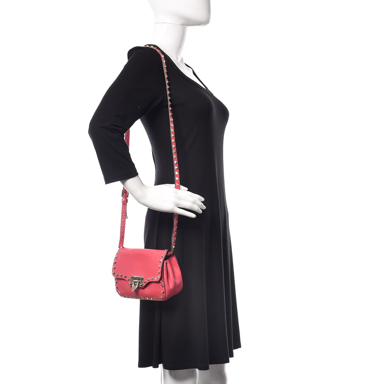 Valentino Garavani Vitello Mini Rockstud Flap Saddle Crossbody Bag Deep Rose 2 of 12