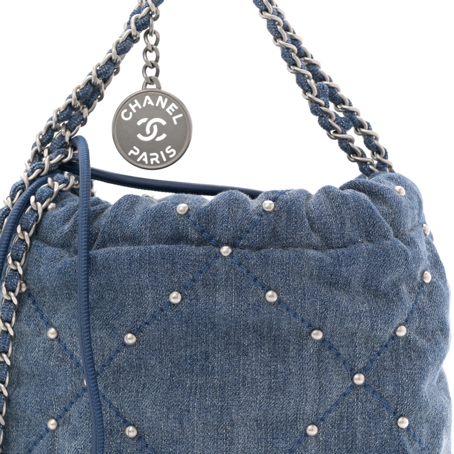 Chanel Washed Denim Quilted Studded Mini Chanel 22 Blue 8 of 10