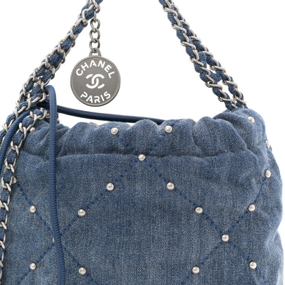 Chanel Washed Denim Quilted Studded Mini Chanel 22 Blue 8 of 10