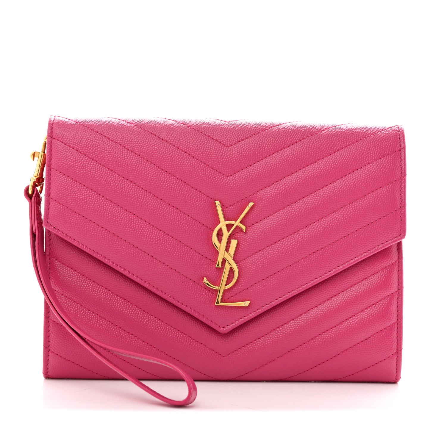Grain De Poudre Matelasse Chevron Monogram Envelope Clutch Fuchsia