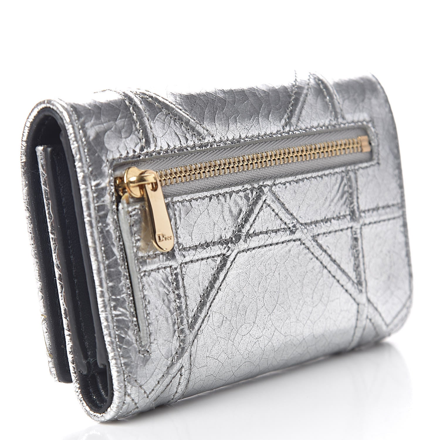 Christian Dior Ceramic Effect Deerskin Cannage Diorama Elancee Wallet Silver 3 of 12