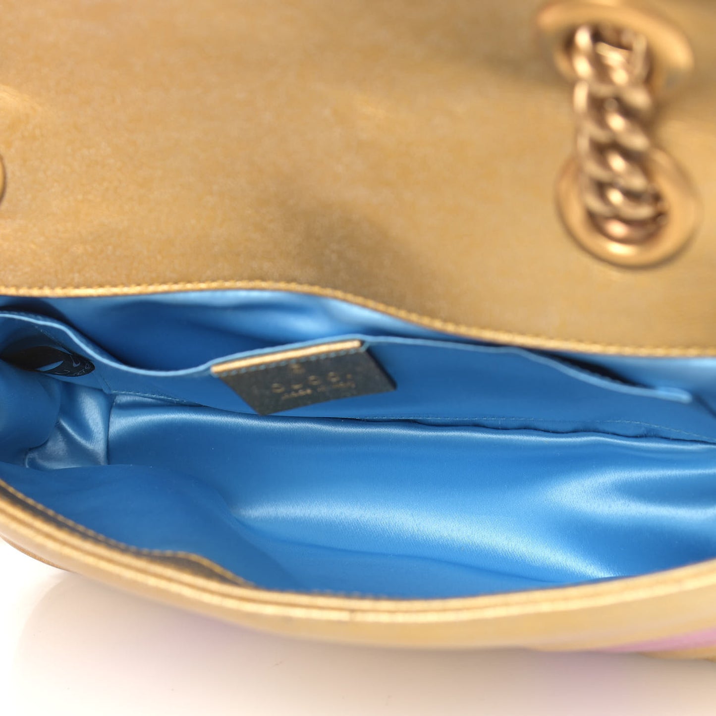 Metallic Calfskin Matelasse Mini GG Marmont Shoulder Bag Gold Pink
