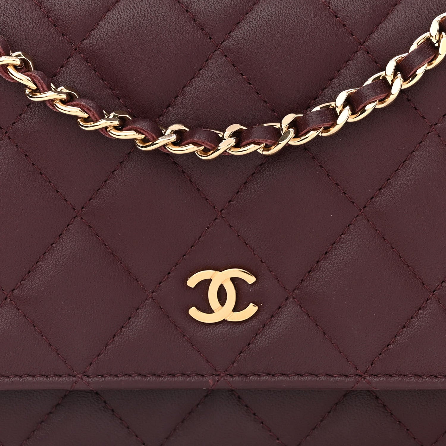 Chanel Lambskin Quilted Wallet On Chain WOC Burgundy 9 of 12