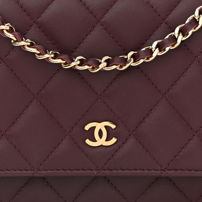 Chanel Lambskin Quilted Wallet On Chain WOC Burgundy 9 of 12