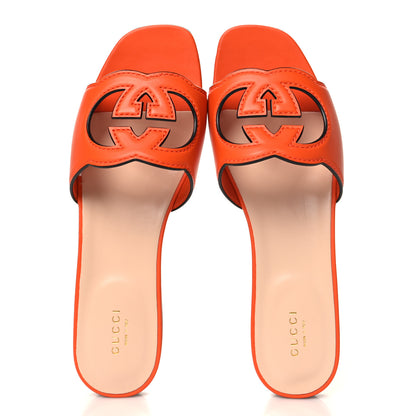 Gucci Cosmos Softy Calfskin Interlocking G Cut Out Slide Sandals 39.5 Deep Orange 2 of 9
