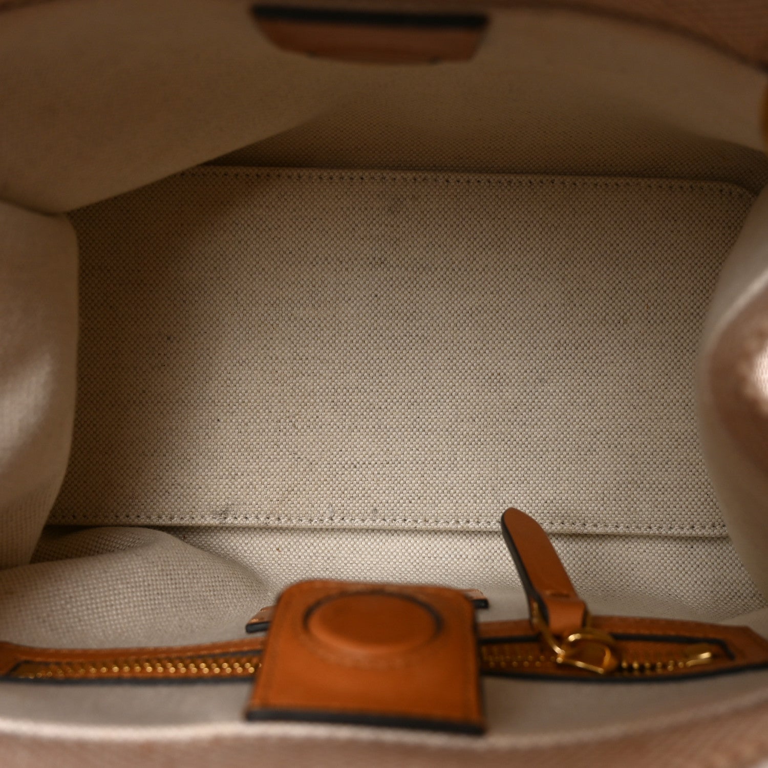 Valentino Garavani Cotton Canvas Calfskin Vlogo Small Antibes Tote Naturale Tobacco 5 of 9