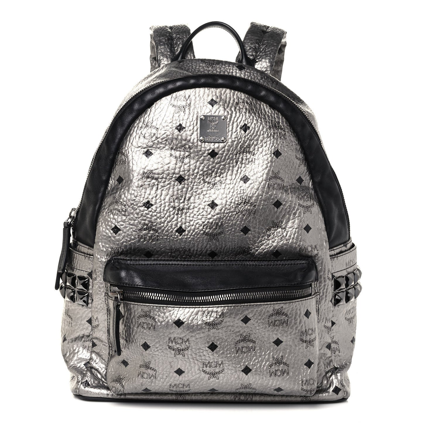 Metallic Visetos Medium Side Stud Stark Backpack Silver Black