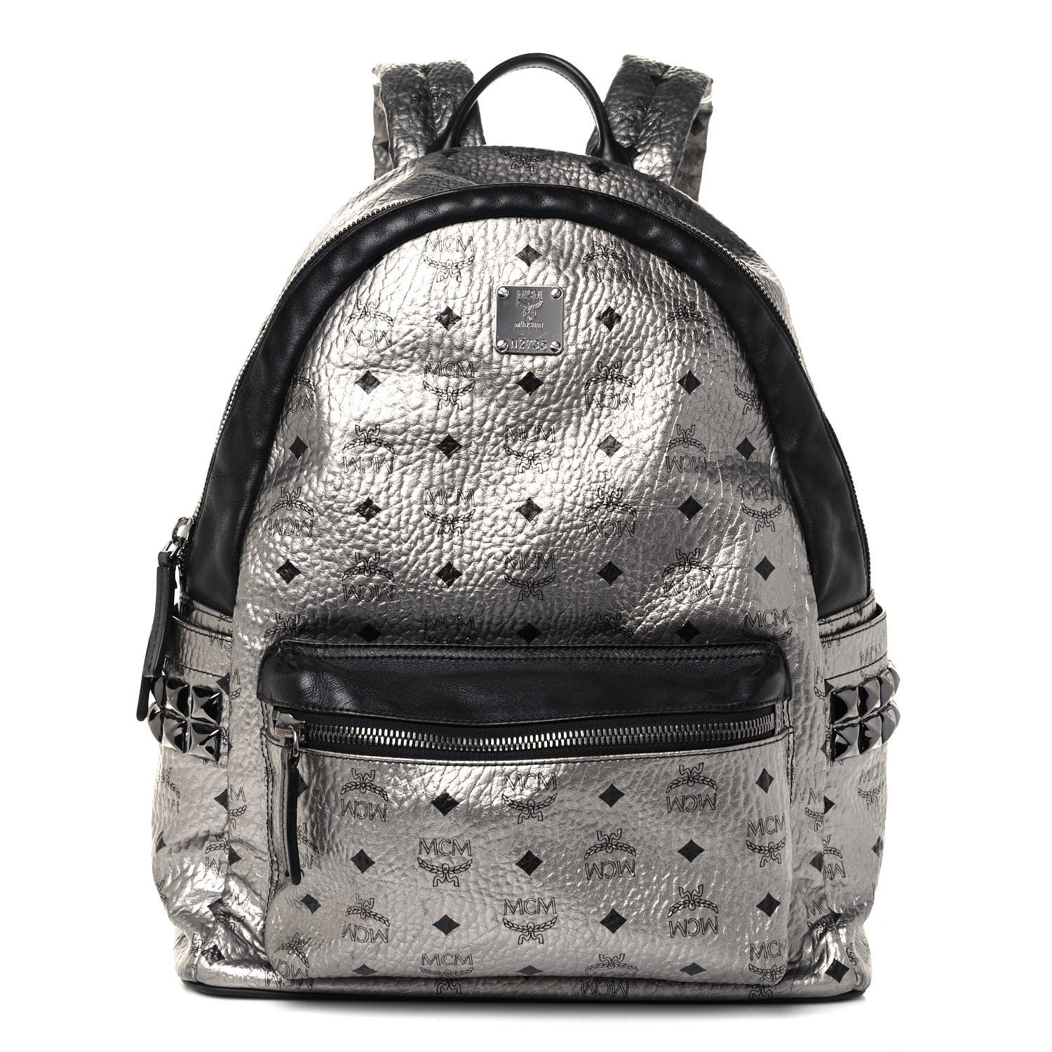 MCM Metallic Visetos Medium Side Stud Stark Backpack Silver Black 1 of 11