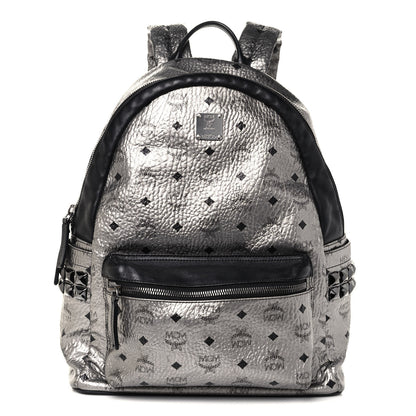 MCM Metallic Visetos Medium Side Stud Stark Backpack Silver Black 1 of 11