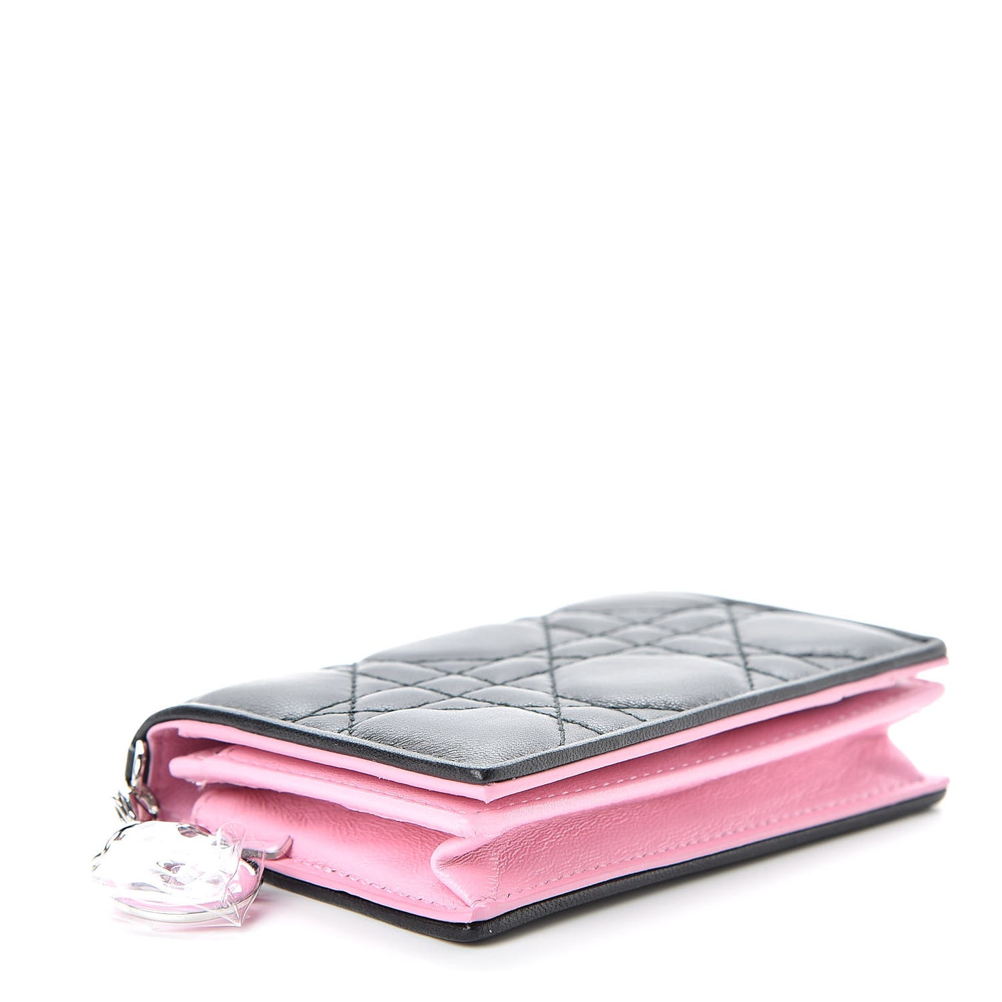 Lambskin Cannage Bi-Color Small Lady Dior Flap Card Holder Black Pink