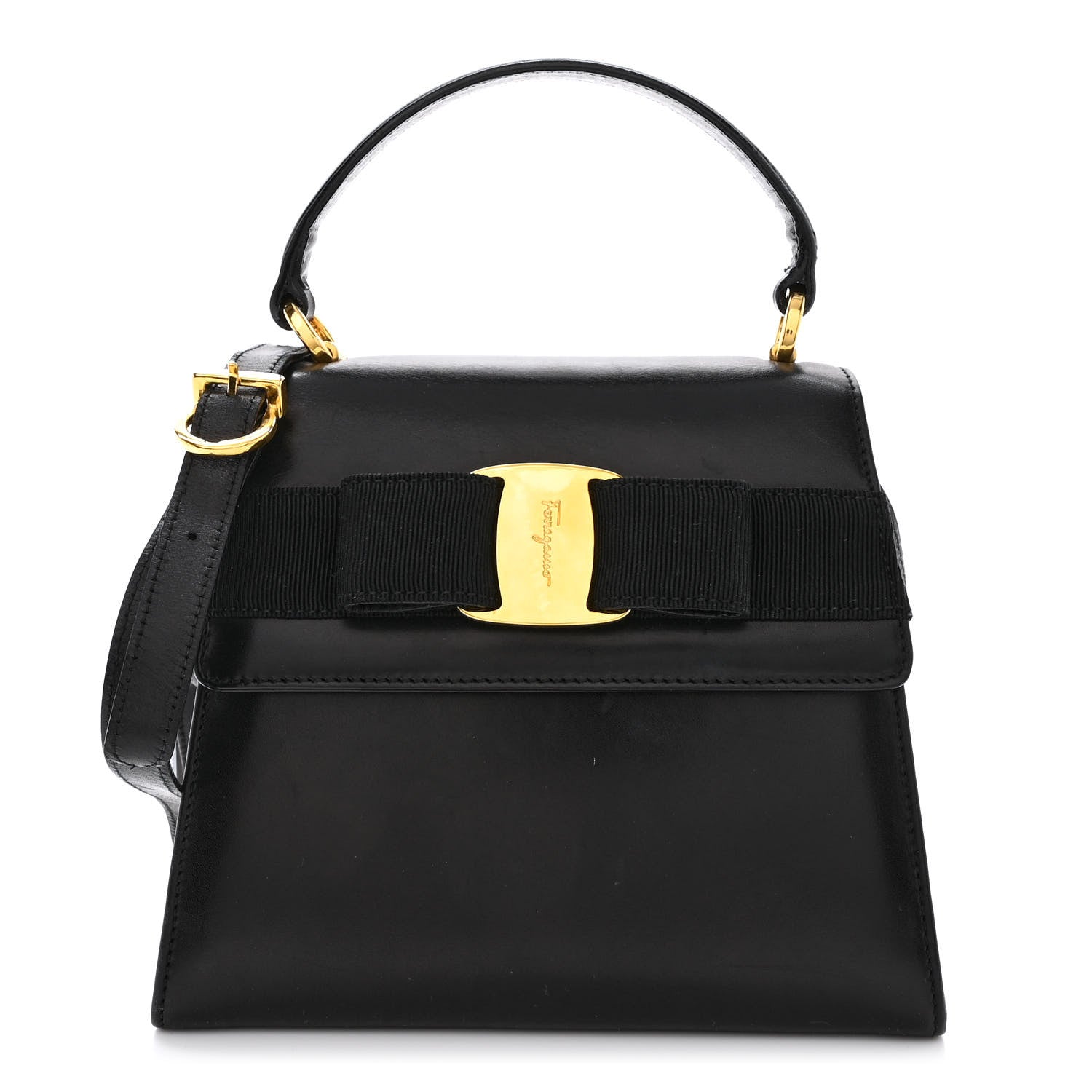 Salvatore Ferragamo Calfskin Vera Bow Mini Top Handle Crossbody Bag Black 1 of 12