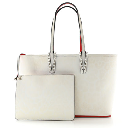Christian Louboutin Calfskin Leopard Print Spikes Small East West Cabata Tote Snow 3 of 14