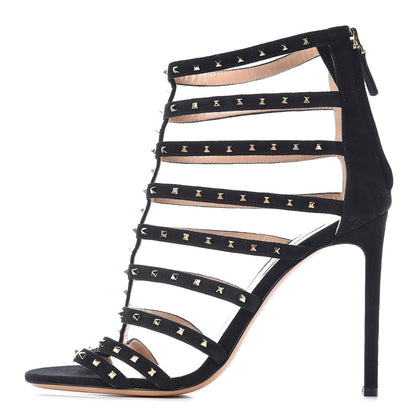 Valentino Garavani Suede Lovestud Caged 105mm Sandals 39 Black 1 of 7