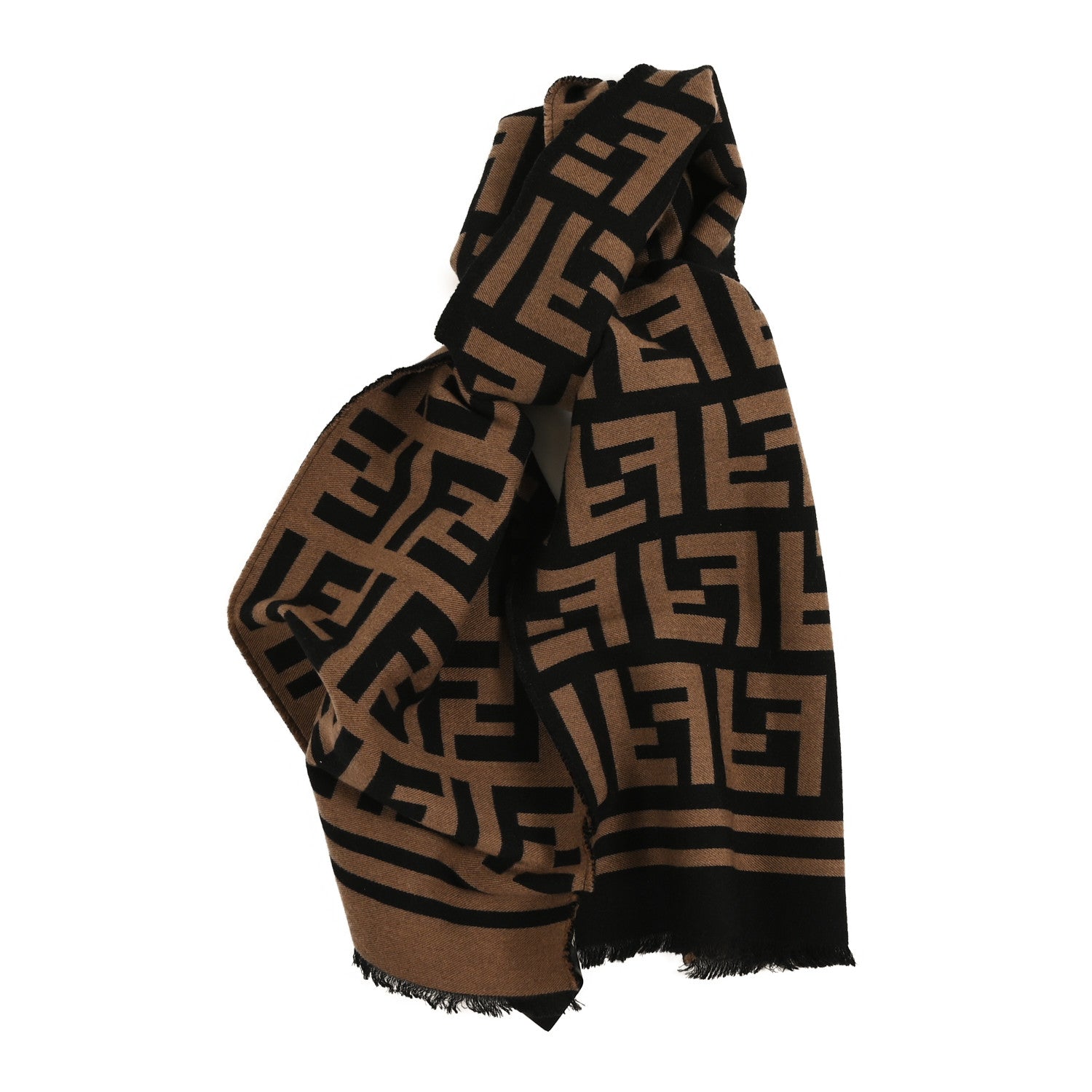 Fendi Wool FF Scarf Brown Black Brown Black 1 of 3