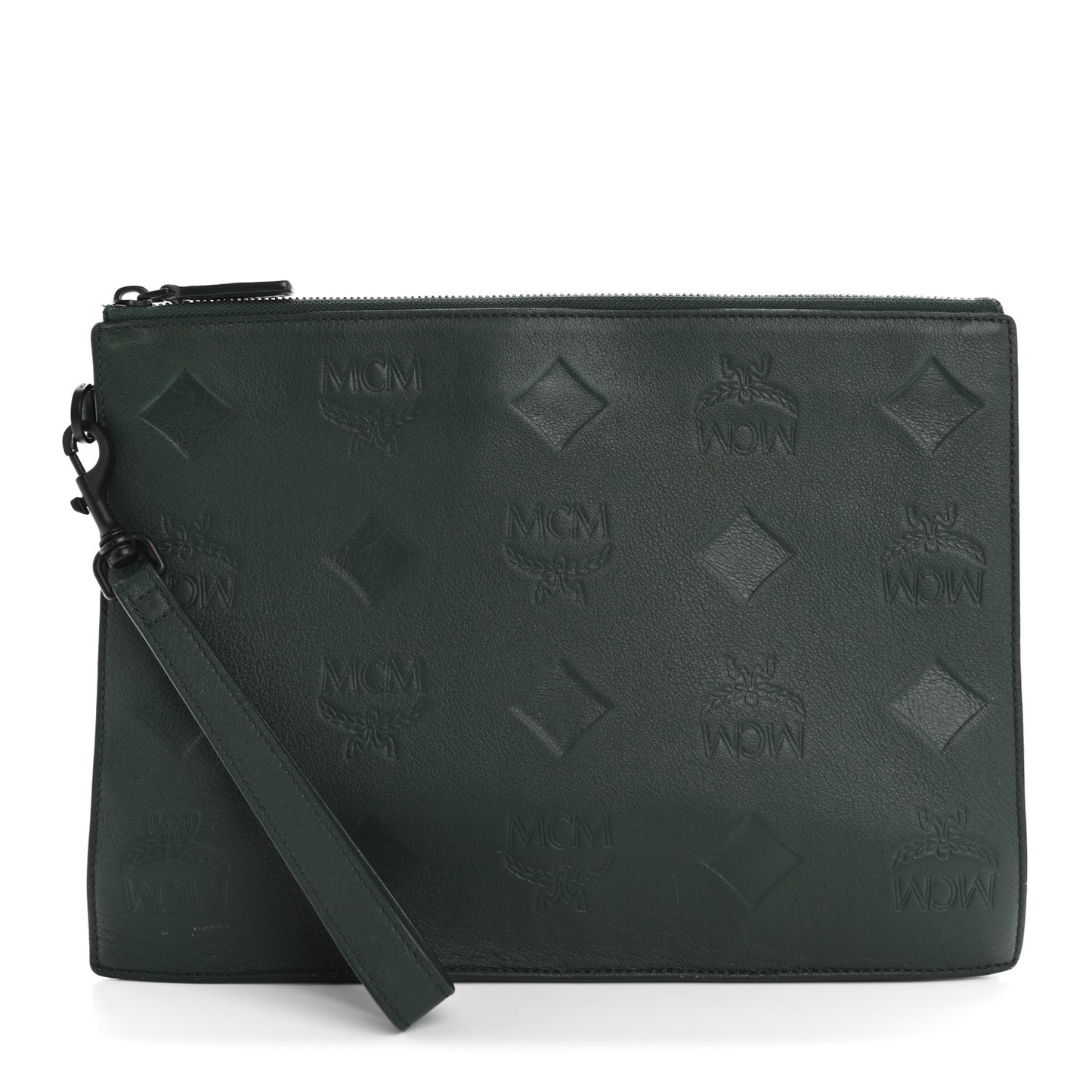 Calfskin Ottomar Wristlet Pouch Forest Green