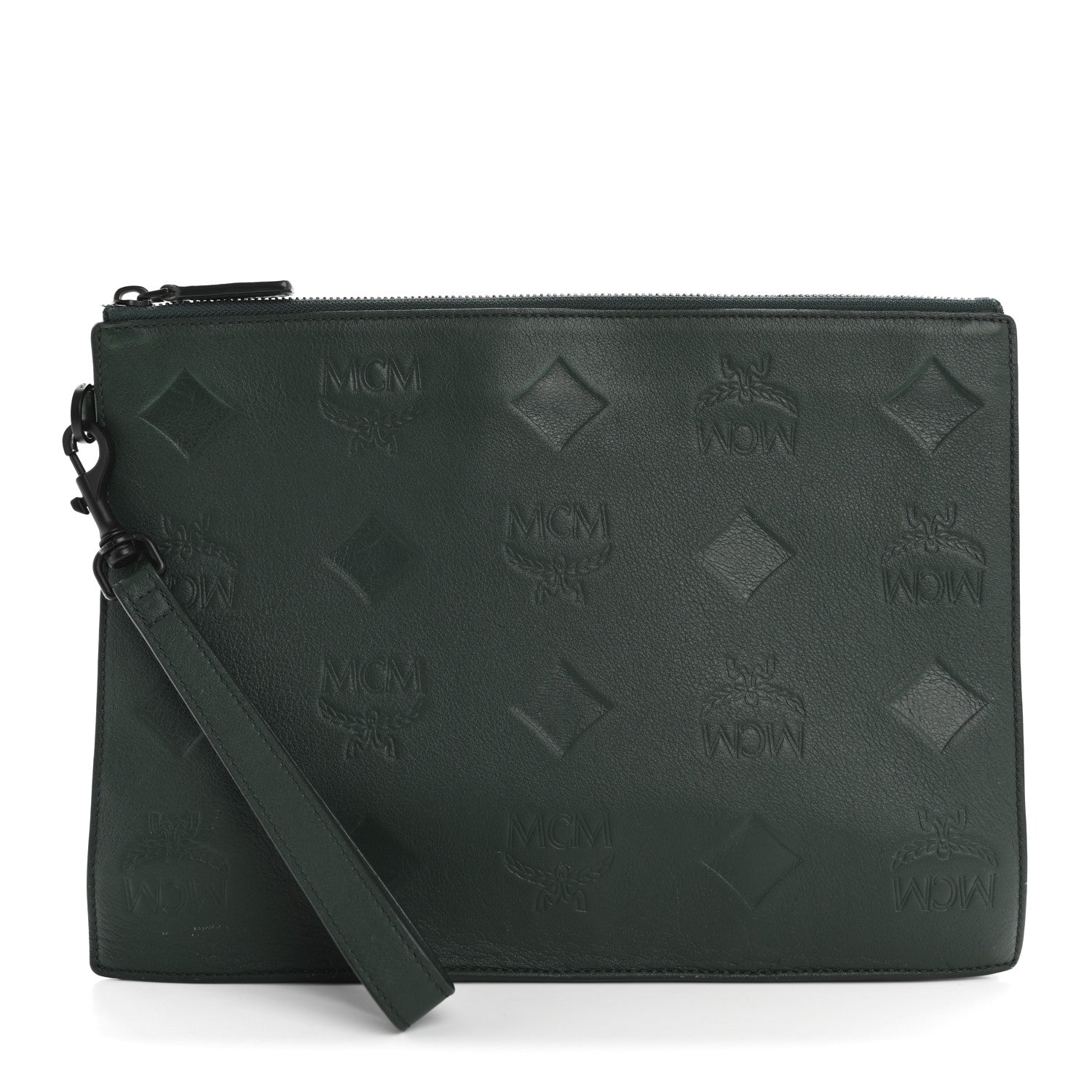 MCM Calfskin Ottomar Wristlet Pouch Forest Green 1 of 13