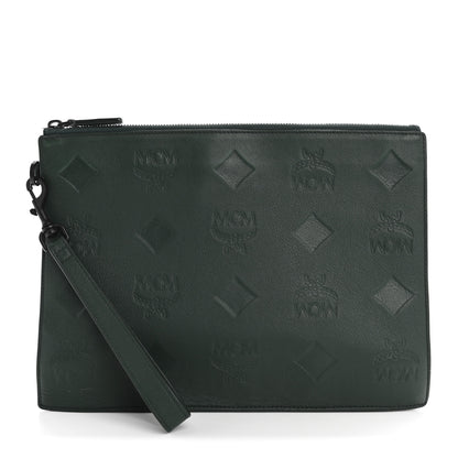 MCM Calfskin Ottomar Wristlet Pouch Forest Green 1 of 13