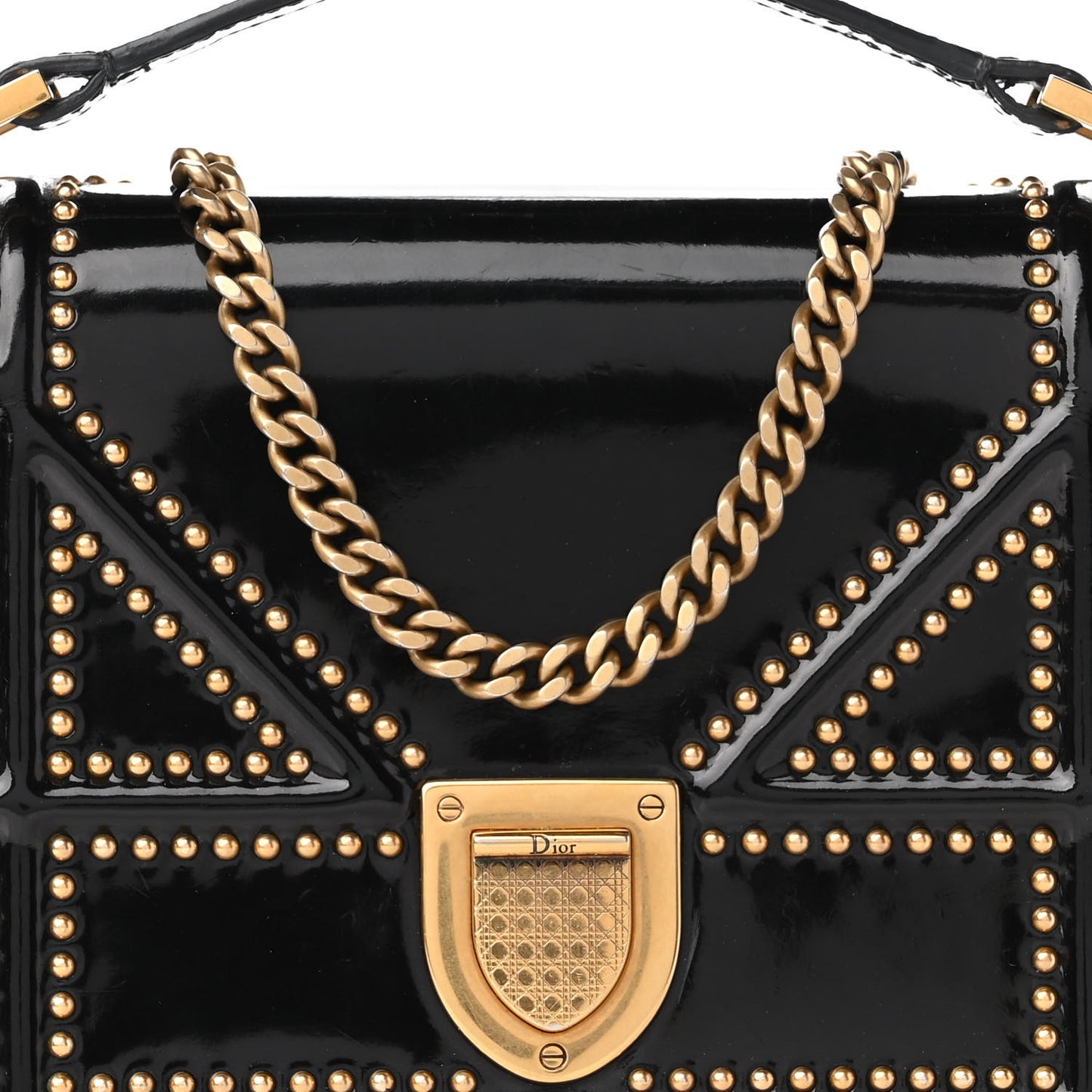 Patent Studded Diorama Flap Bag Black
