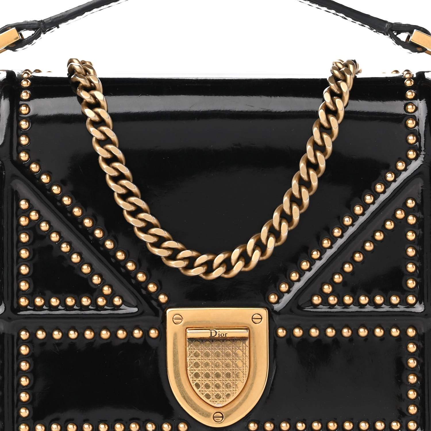Christian Dior Patent Studded Diorama Flap Bag Black 7 of 8