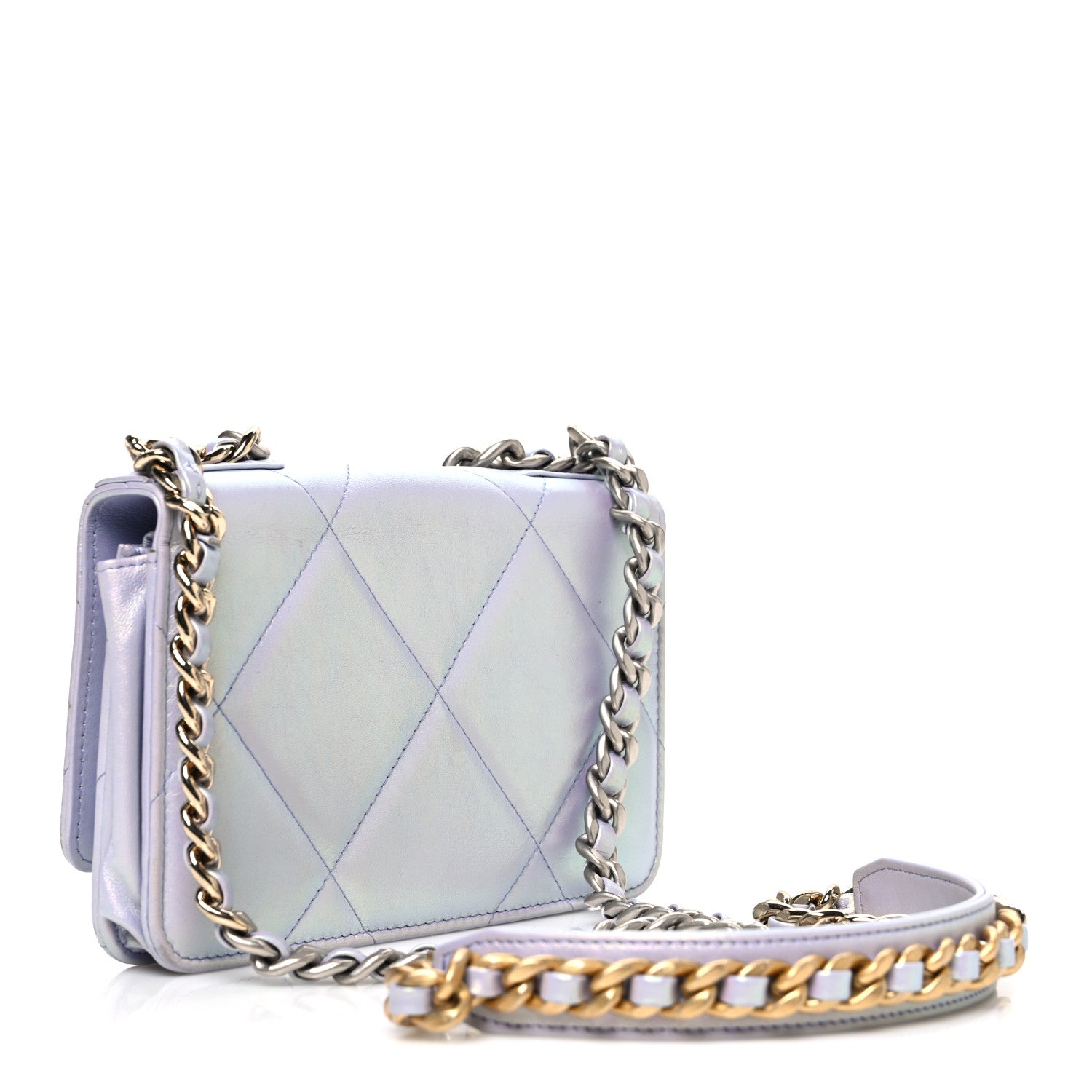 Chanel Iridescent Calfskin Quilted Chanel 19 Wallet On Chain WOC Light Purple 3 of 13
