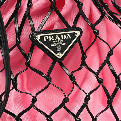 Prada Satin Net Bucket Bag Fuxia Black 7 of 9