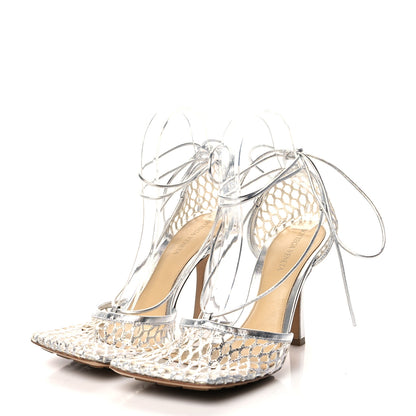 Bottega Veneta Mesh Metallic Nappa Stretch Ankle Tie Sandals 39 Silver 3 of 7