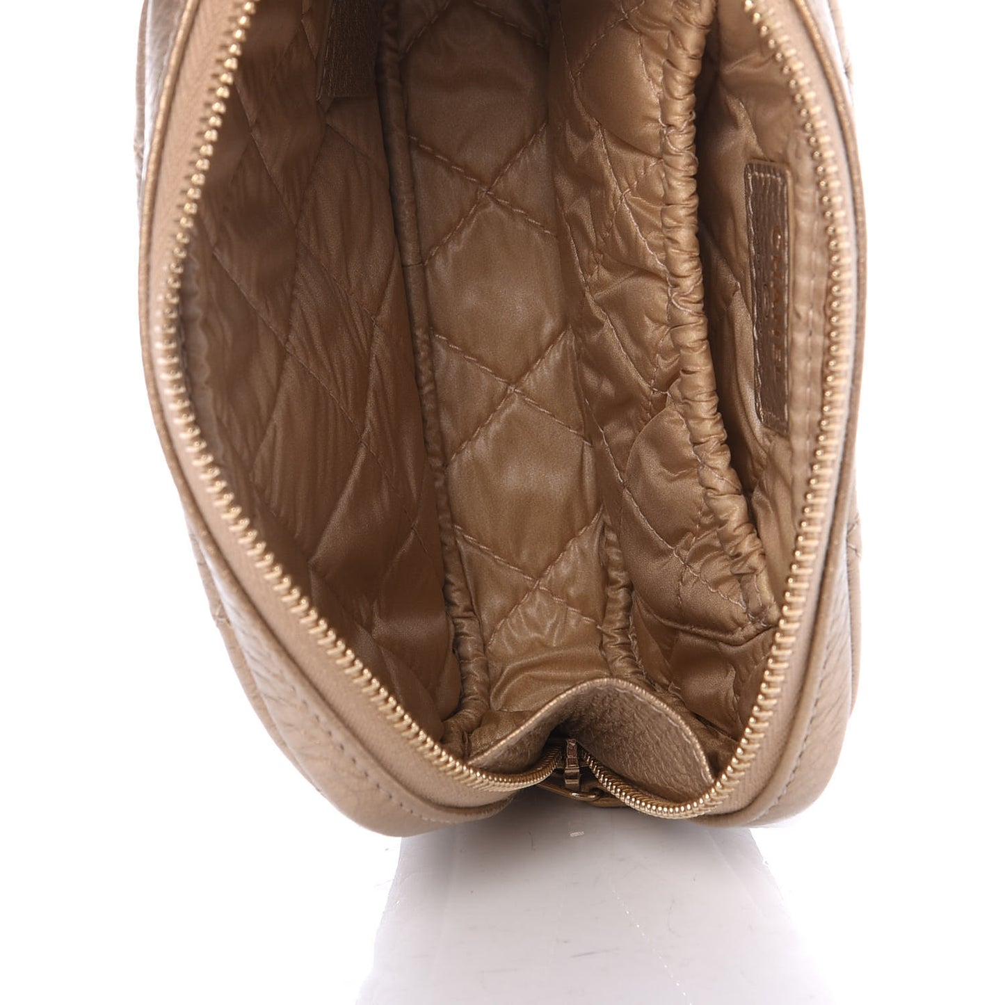 Metallic Calfskin Quilted Small Curvy Pouch Cosmetic Case Gold