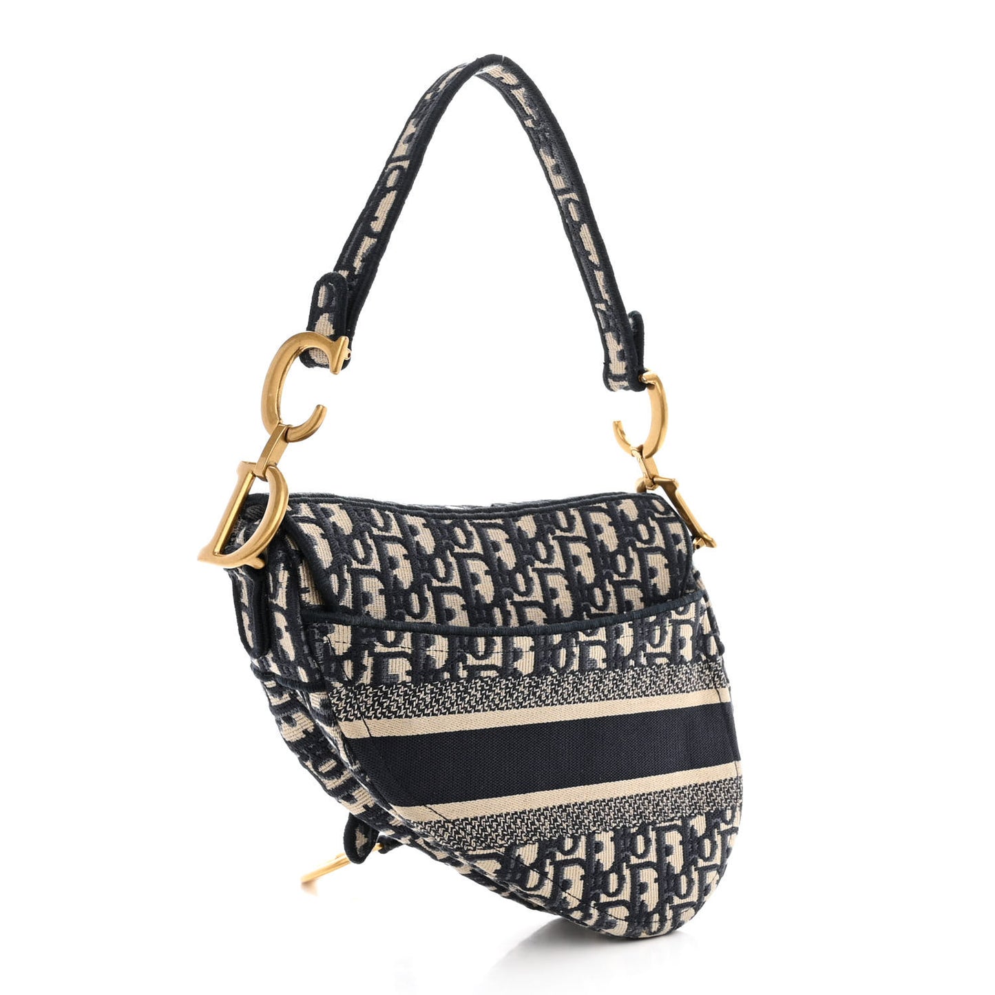 Oblique Embroidered Saddle Bag Blue