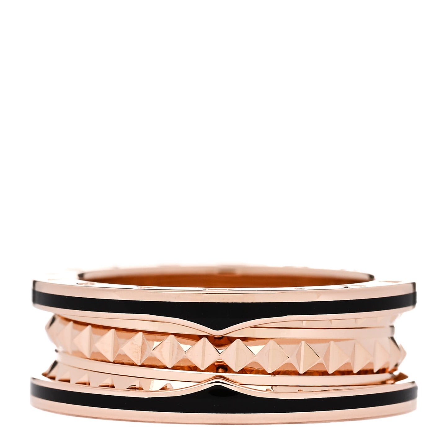 18K Rose Gold Black Ceramic B.Zero1 Rock Two-Band Ring 61 9.5