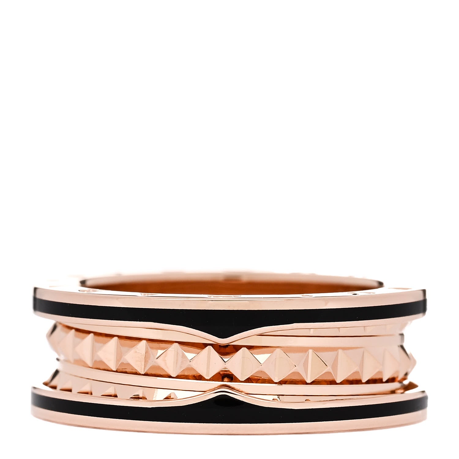 Bulgari 18K Rose Gold Black Ceramic B.Zero1 Rock Two-Band Ring 61 9.5 1 of 6