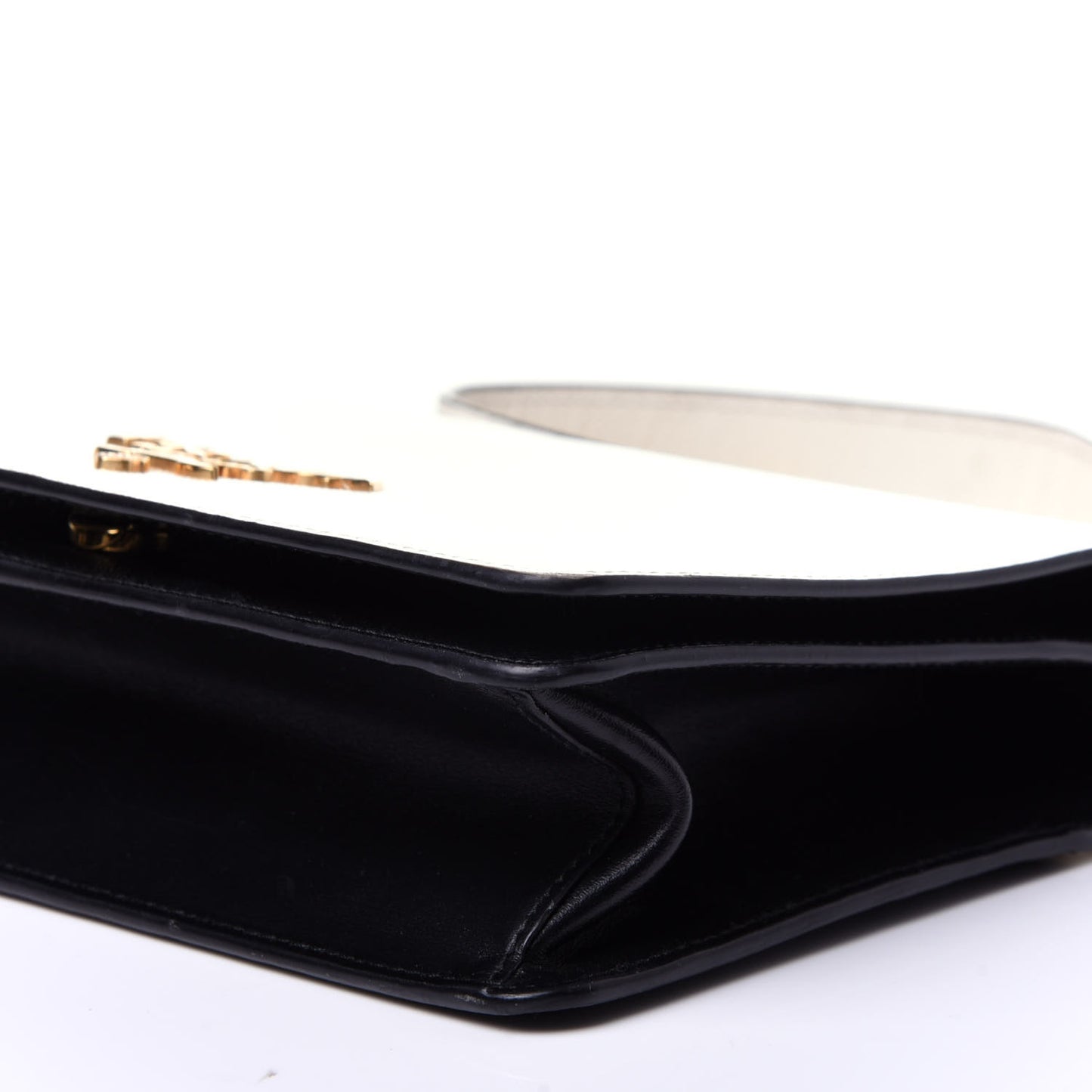 Saffiano Soft Calfskin Chain Crossbody Bag Bianco Black