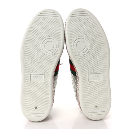 Gucci Laminated Nappa Crystal Web Bee Embroidered Trapuntata Womens Ace Platform Sneakers 38 Argento 6 of 10